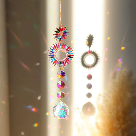 Crystal Diamond Moon Sun Catcher – Butterfly & Lotus Rainbow Wind Chime for Home & Garden