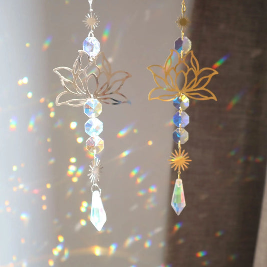 Crystal Diamond Moon Sun Catcher – Butterfly & Lotus Rainbow Wind Chime for Home & Garden