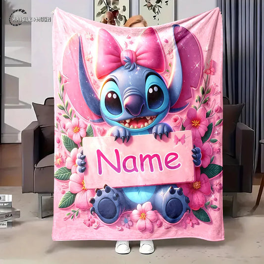 Custom Name Disney Stitch Flannel Blanket