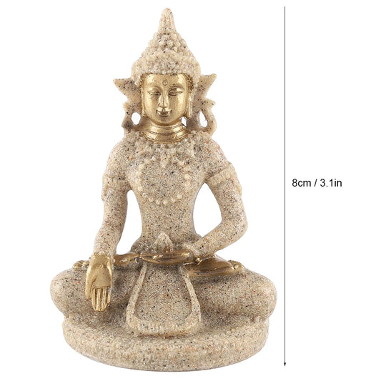 8cm Meditating Seated Buddha Statue – Sandstone Resin Carving for Home Decoration