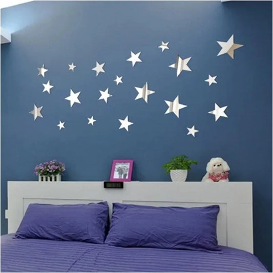 20pcs 3D Star Wall Stickers – Irregular Acrylic Mirror Decals for Kids’ Room & Home Decor