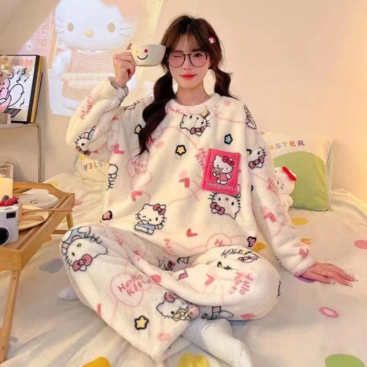 2024 New Autumn & Winter Sanrio Hello Kitty Coral Velvet Pajama Set