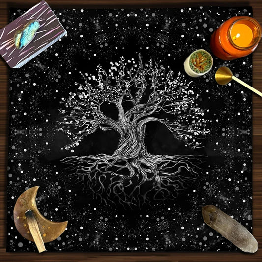Tree of Life Tarot Card Tablecloth – Moon Phase & Botanical Altar Cloth for Wicca, Witchcraft & Divination