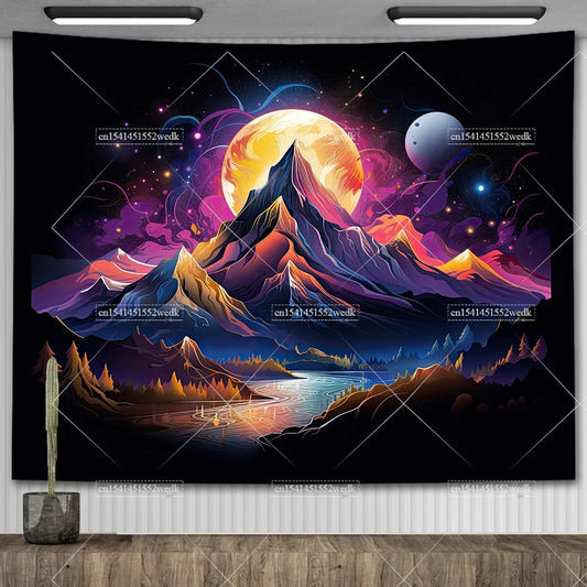 Boho Lotus Flower Wall Hanging Tapestry – Colorful Floral Landscape for Room Decor & Yoga Altar Cloth