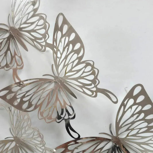 12Pcs 3D Silver Hollow Butterfly Stickers – Elegant Metal-Style Wall & Party Decor Set