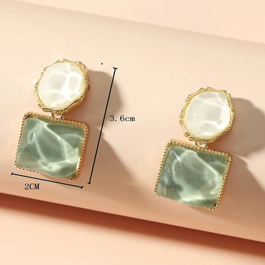 Women’s Round & Square Crystal Drop Earrings – Bright Colorful Glass Stone Dangle Jewelry
