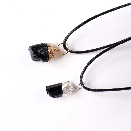 Natural Crystal Raw Stone Black Tourmaline Pendant Aura Edging Stone Pillar Necklace Accessory Pendant