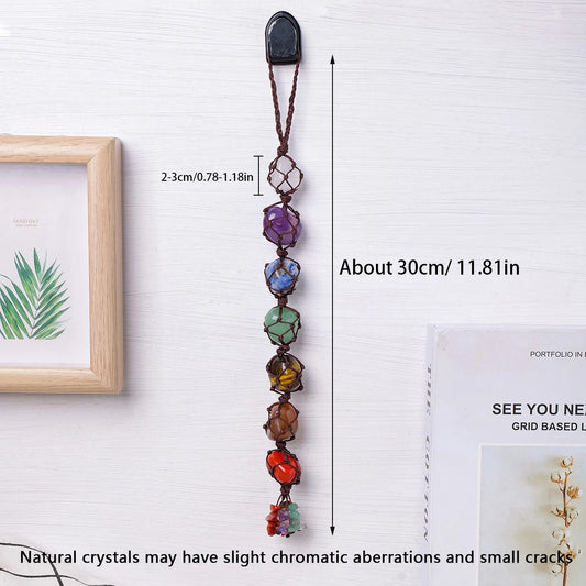Natural Crystal Chakra Pendant Tumbled Healing Stone Car Pendant Yoga Chakra Energy Gem Decoration Gift