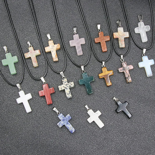 Natural Stone Cross Necklace Pendant