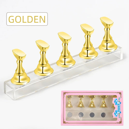 5pcs Nail Holder False Nail Tip Practice Stand – Crystal Base Magnetic Nail Art Display