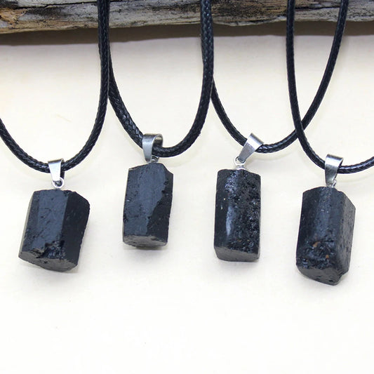 Black Tourmaline Crystal Pendant – Natural Protection & Healing Stone Necklace