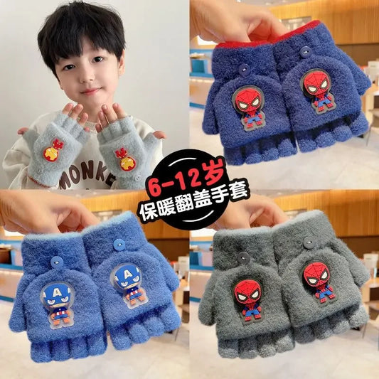 Marvel Comics Spider-Man Iron Man Children's Flip-Up Half-Finger Five-Finger Gloves