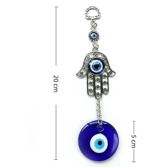 Turkish Blue Evil Eye Wall Hanging – Hamsa Hand Amulet for Protection & Home Blessings