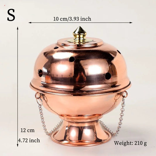 Multifunctional Hanging Incense Burner – Red Copper Engraved Stupa Aromatherapy Stove