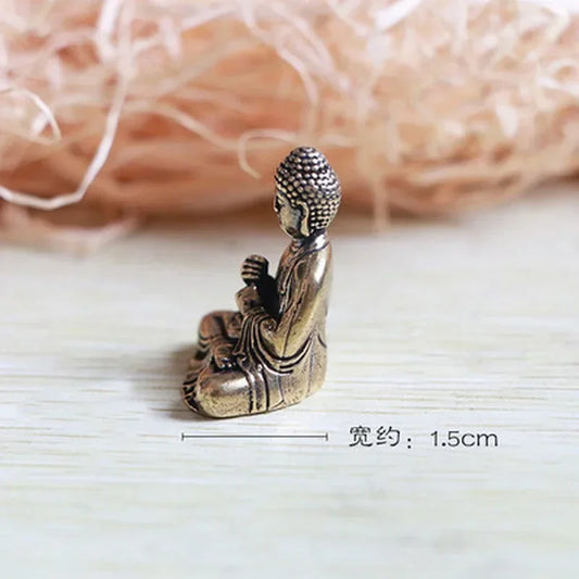 Mini Vintage Brass Buddha Statue – Pocket-Sized Sitting Buddha Sculpture for Desk & Decor