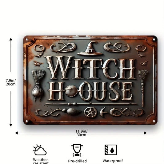 Vintage Style Witch House Iron Sign – Decorative Wall Hanging for Home, Garden, Cafe & Farmhouse