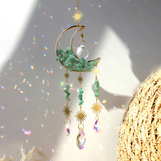 Dreamcatcher Crystal Sun Catcher – Rainbow Prism Ball & Moon Wind Chime for Home, Car & Garden Decor