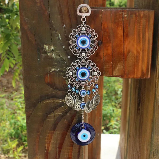Turkish Blue Evil Eye Wall Hanging – Hamsa Hand Amulet for Protection & Home Blessings