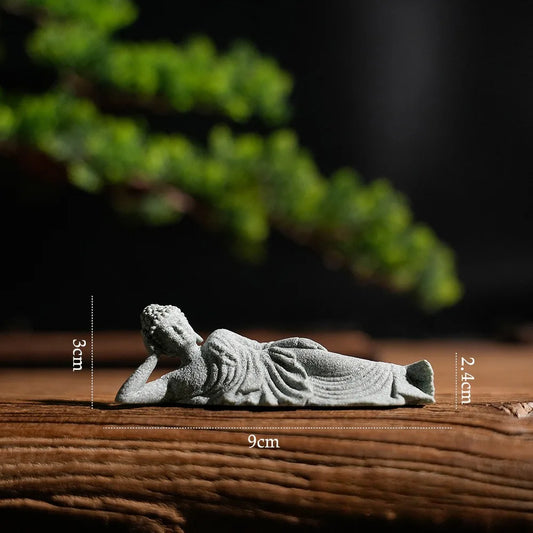 Buddha Reclining Meditating Carving Statue – Feng Shui Figurine for Home, Garden & Desk Decor