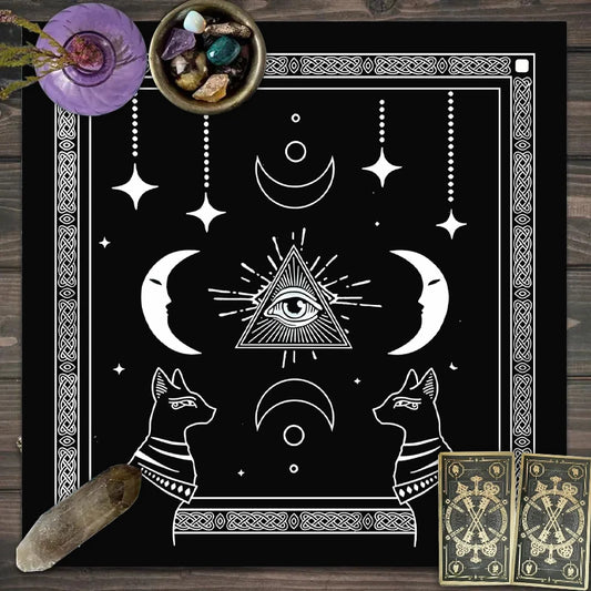 Moon Phase & Starry Sky Tarot Tablecloth – Witchcraft Altar Cloth for Rituals & Divination