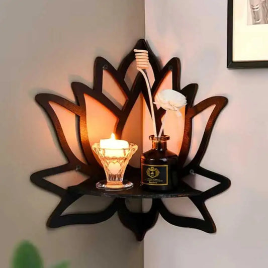 Wooden Lotus Hollow Decorative Rack – Wall-Mounted Aromatherapy Organizer &amp; Corner Shelf