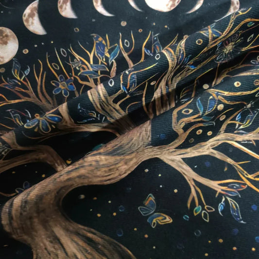 Tree of Life Tarot Card Tablecloth – Moon Phase & Botanical Altar Cloth for Tarot, Wicca, and Divination