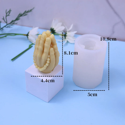 Prayer Gesture Silicone Candle Mold – 3D Buddha Bead Hand Sculpture for DIY Crafts & Home Decor