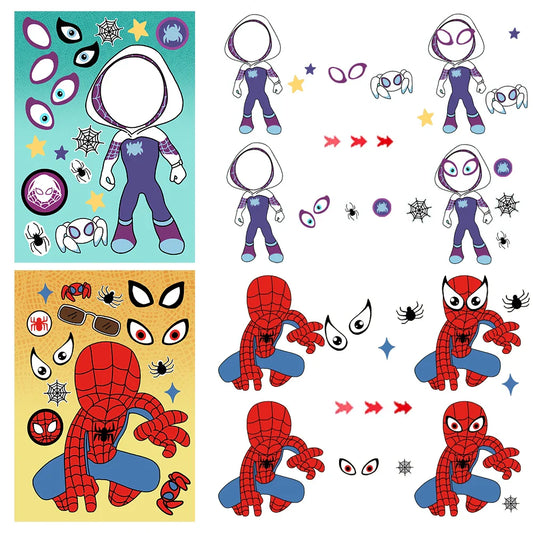 8/16/24pcs Spider-Man & Iron Man Make-A-Face Sticker Set