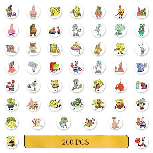 200PCS Cartoon Cute SpongeBob SquarePants