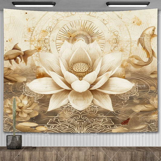 Lotus Blossom Tapestry Wall Hanging – Aesthetic Altar Cloth & Spiritual Wall Art