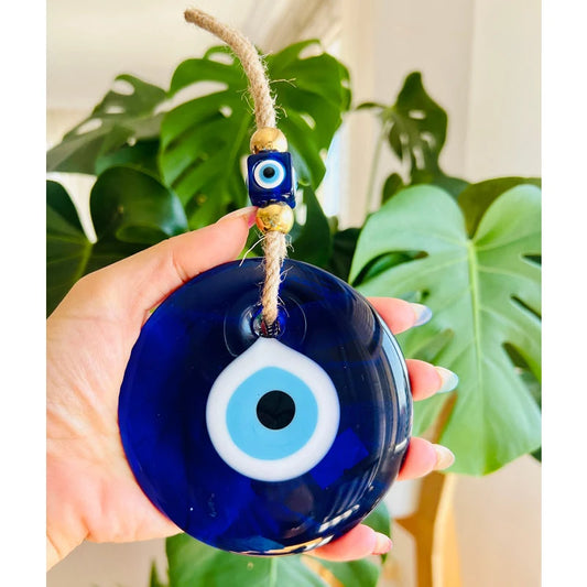 Glass Blue Evil Eye Wall Hanging – Turkish Protection Charm for Home Decor & Gifts