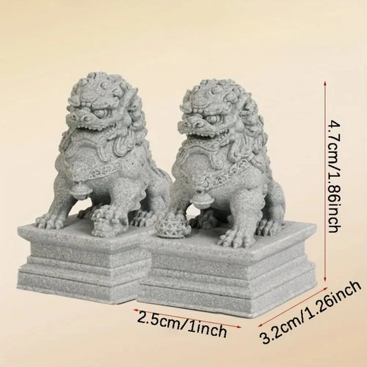 Chinese Guardian Lion Statues – Feng Shui Decorative Figurines for Home, Office & Café Decor
