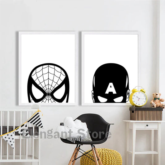 Black and White Spider-Man Superheroes Poster