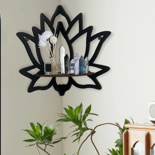 Wooden Lotus Hollow Decorative Rack – Wall-Mounted Shelf for Aromatherapy &amp; Essential Oils