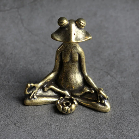 Antique Brass Zen Frog Statue – Meditation Ornament & Incense Burner for Home or Tea Table