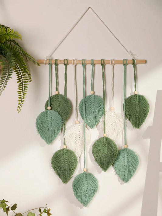 Leaf Macrame Tapestry – Boho Wall Hanging in Brown & Green for Home Decor