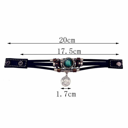 Starry Sky Zodiac Luminous Leather Bracelet – Multi-Layer Beaded Wrap for Men &amp; Women