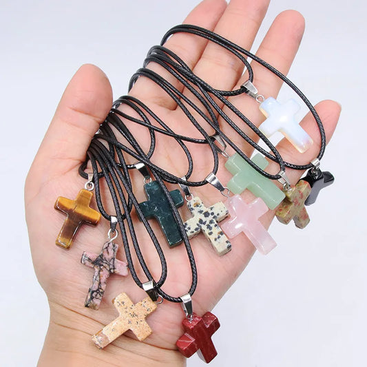 Natural Stone Cross Necklace Pendant