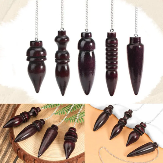 Natural Wooden Egyptian Pendulum – Spiritual Dowsing Tool with Chain for Divination & Reiki