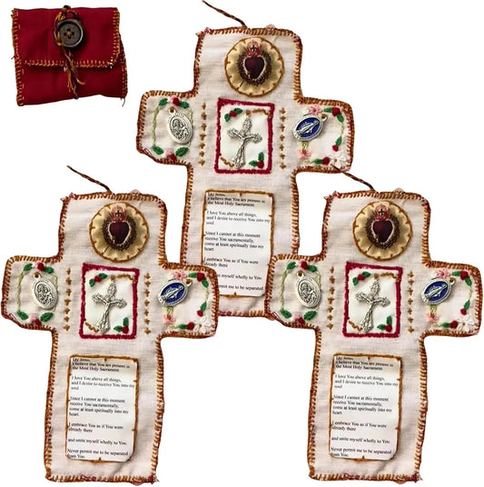 Pocket Prayer Shrine with Silver Cross – Mini Quilt Blessing for Encouragement & Christian Spiritual Gifts