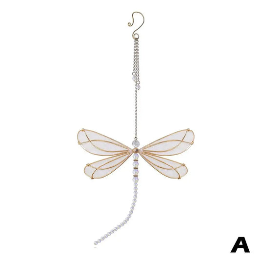 Creative Metal Wing Dragonfly Crystal Suncatcher – Garden Wind Chime & Window Ornament