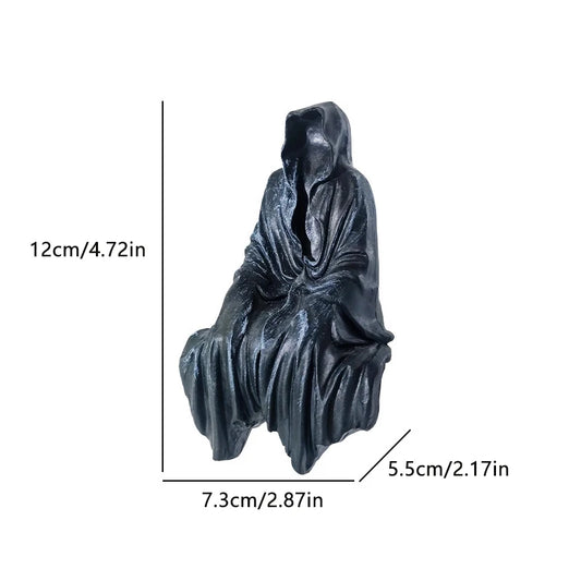 Resin Grim Reaper Sculpture – Mysterious Sitting Figure for Home & Desk Decoration
