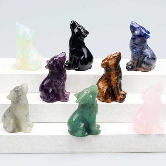 Carved Crystal Wolf Figurine – Natural Stone Energy Animal Totem for Home Decor & Chakra Healing