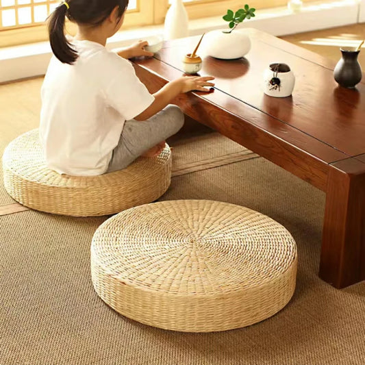 Hot 40cm x 40cm Handmade Woven Natural Straw Round Pouf – Japanese Style Tatami Floor Cushion