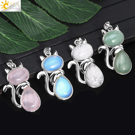 Natural Stone Cat Pendant – Cute Crystal Necklace for Girls & Cat Lovers