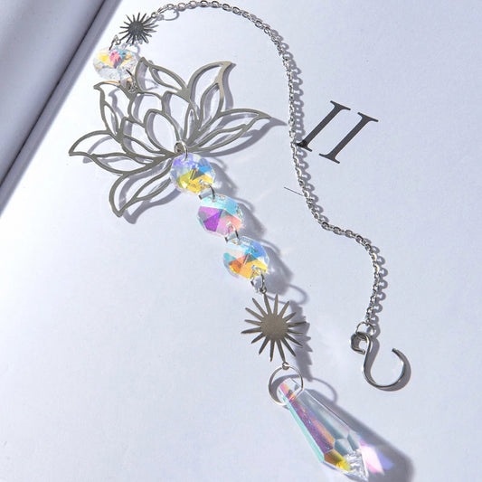 Natural Stone Sun Catcher Wind Chime – Amethyst Lotus Hanging Decoration