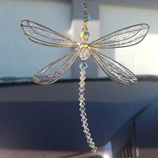 Creative Metal Wing Dragonfly Suncatcher – Crystal Wind Chime & Butterfly Ornament for Home, Garden & Car Decor