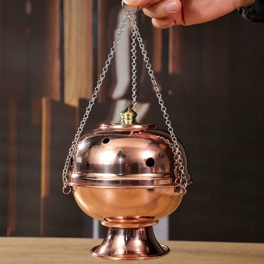 Multifunctional Hanging Incense Burner – Red Copper Engraved Stupa Aromatherapy Stove