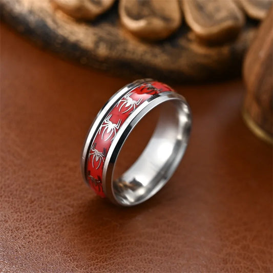 Slanted Edge Oil Drop Patch Red Spider Ring
