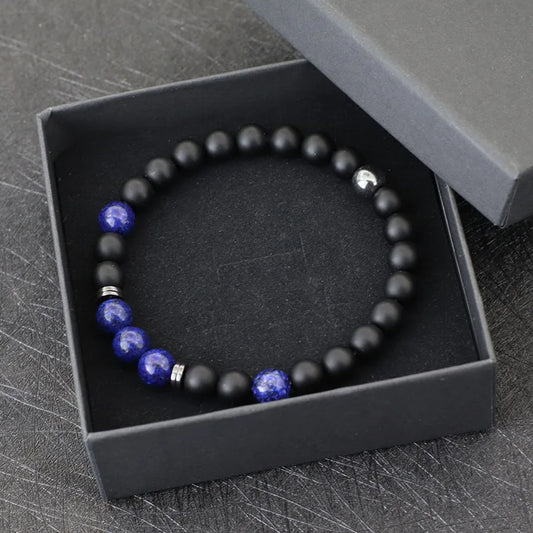 Noter Handmade Men's Bracelet – 8mm Onyx &amp; Tiger Eye Beaded Bracelet with Hematite Healing Properties